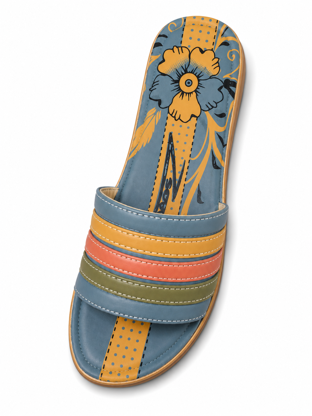 Women's Multicolor Stripe Comfort Slide Sandals - Blue