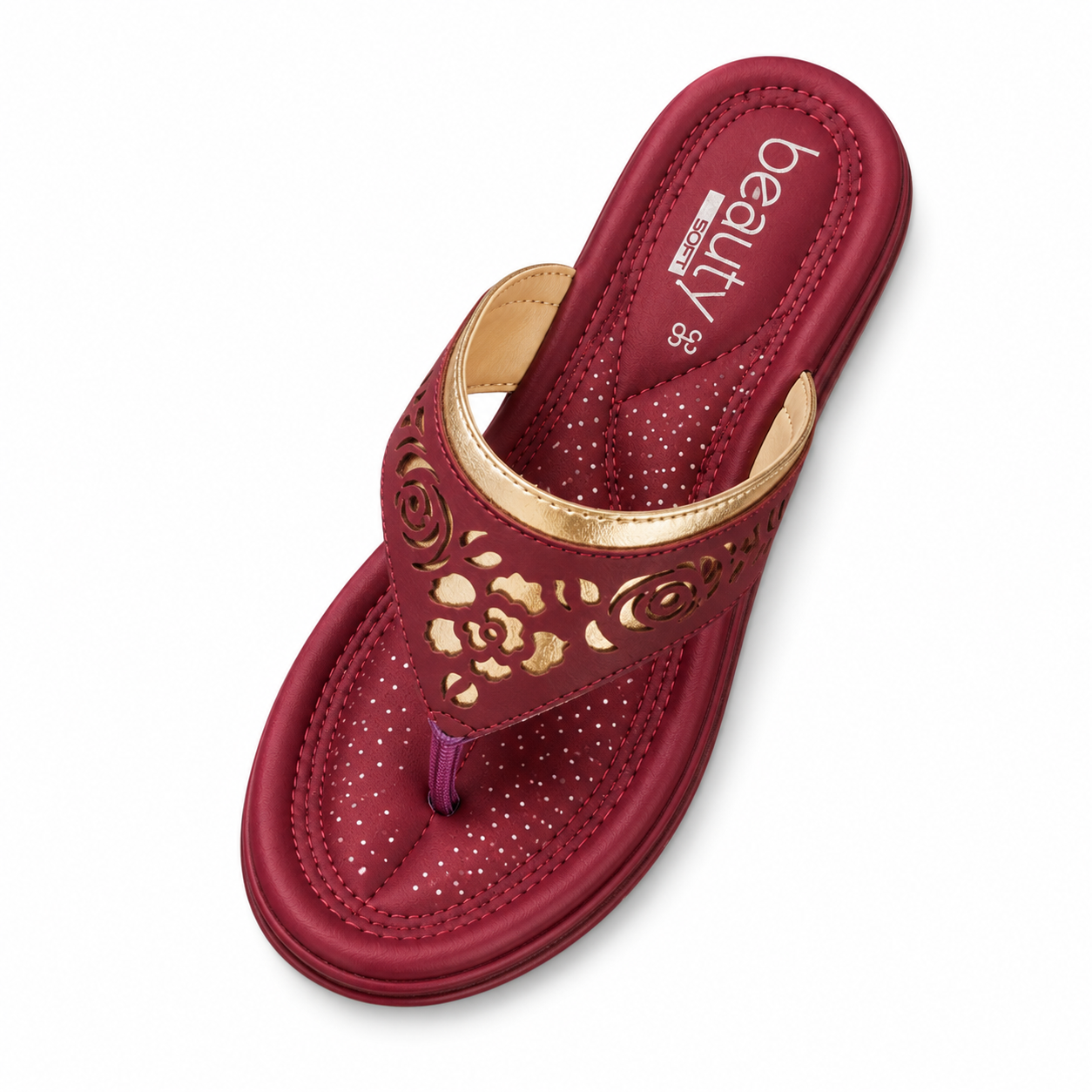 Beauty Soft Women's Floral Cutwork Toe Ring Sandals - Maroon