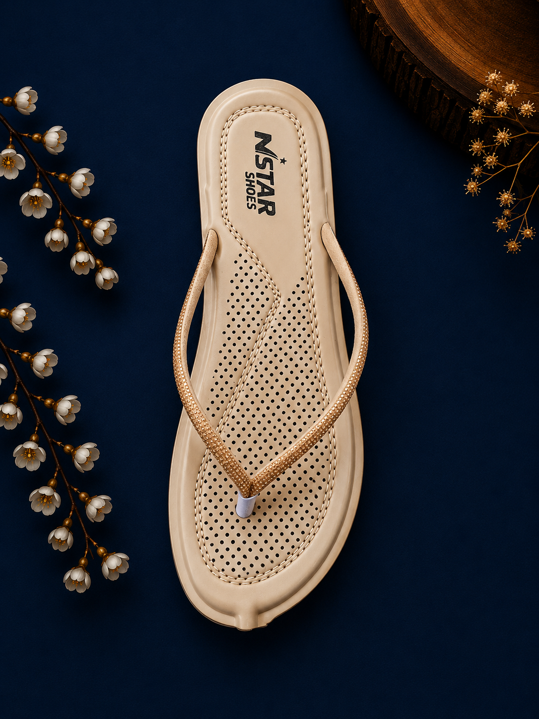 M Star Women's Rhinestone Comfort Flip Flops - Beige