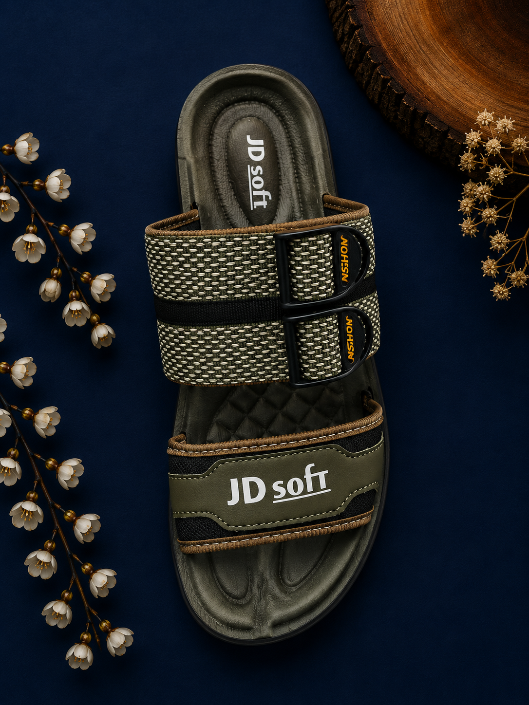 JD Soft Men's Adjustable Comfort Slide Sandals - Olive Green