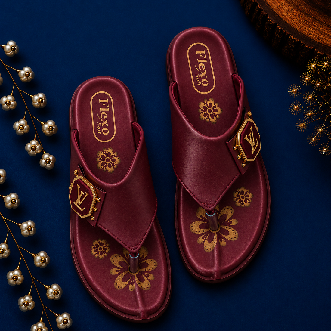 Flexo Soft Women's Premium Comfort Toe Ring Sandals - Maroon