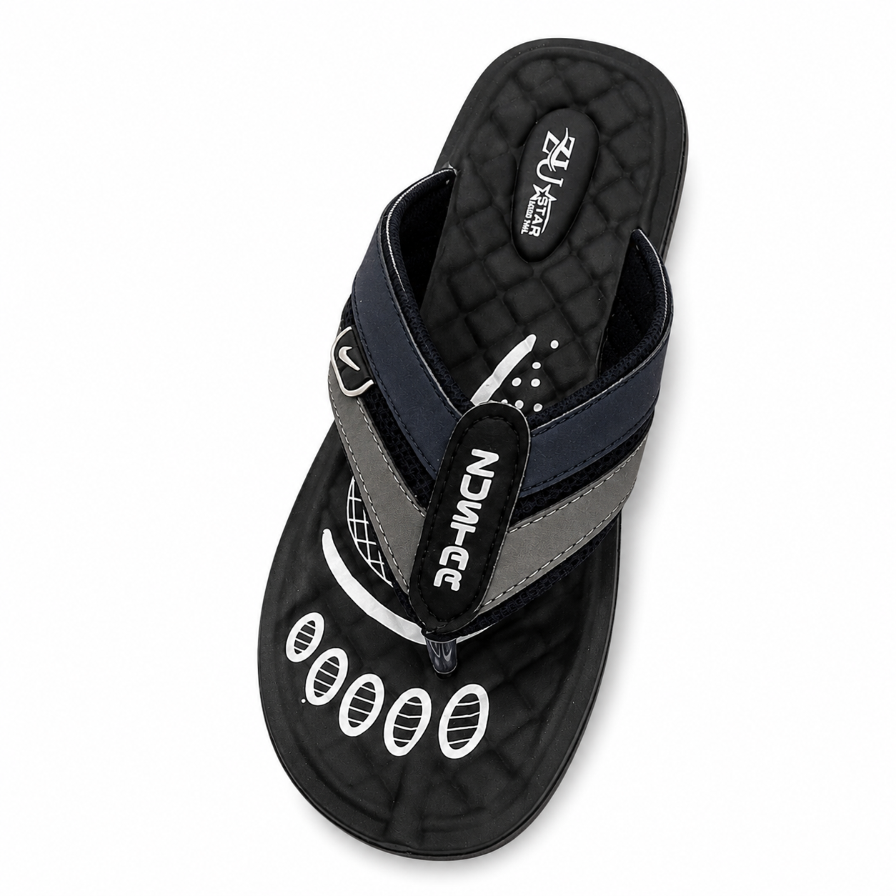 Dancer All Star Men's Sport Comfort Flip Flops - Black & Grey
