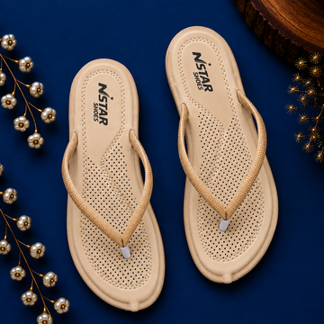 M Star Women's Rhinestone Comfort Flip Flops - Beige