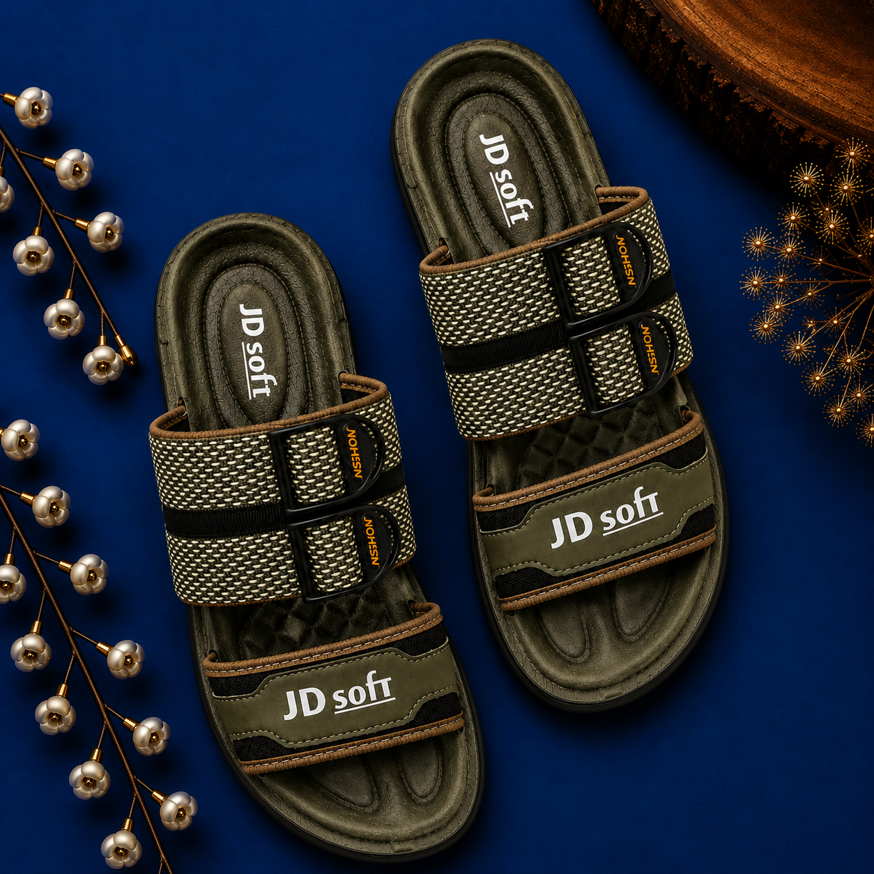 JD Soft Men's Adjustable Comfort Slide Sandals - Olive Green
