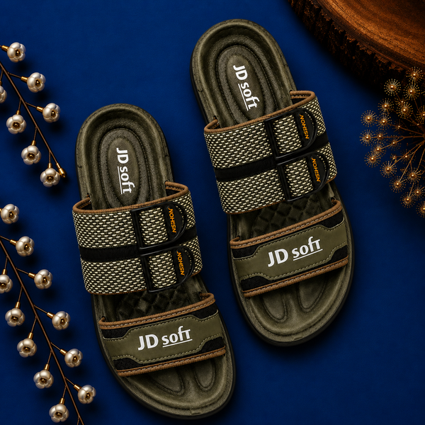 JD Soft Men's Adjustable Comfort Slide Sandals - Olive Green