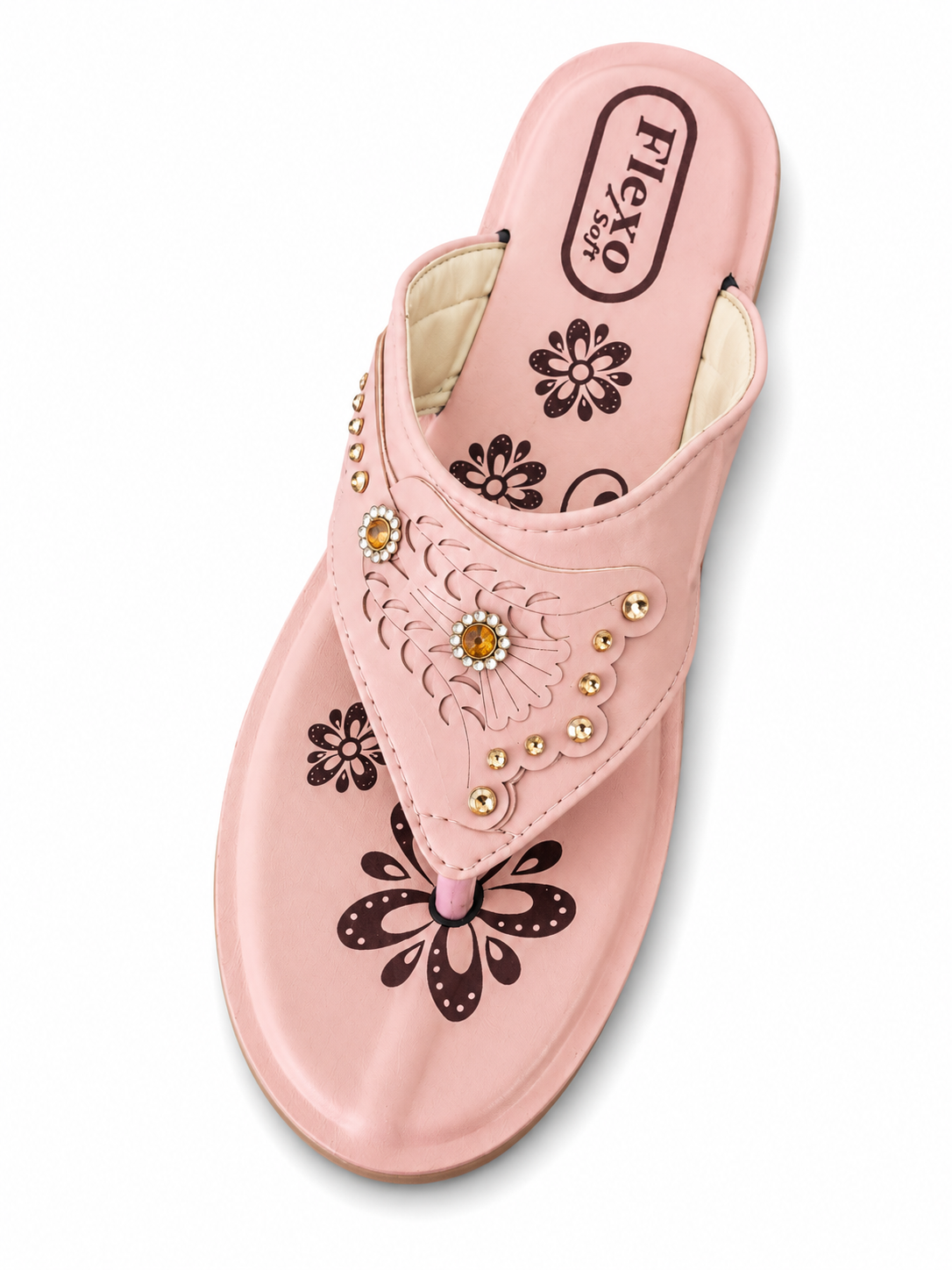 Flexo Soft Women's Embellished Floral Comfort Toe Ring Sandals - Pink
