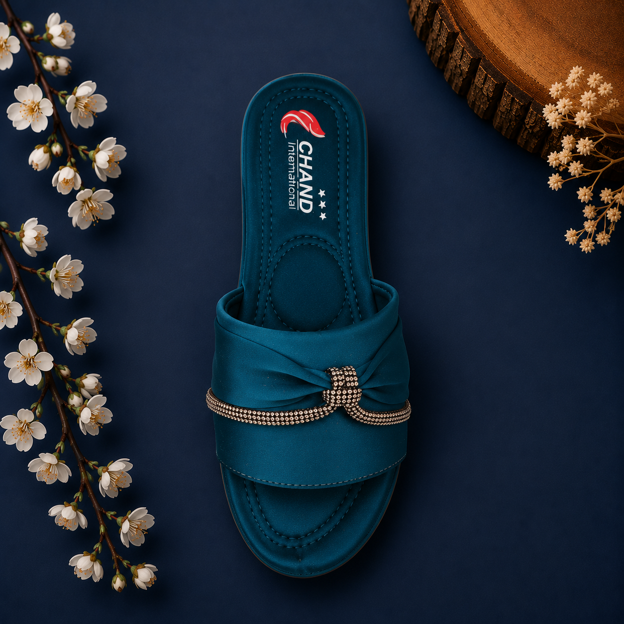 CHAND International Women's Elegant Bow Slide Sandals - Teal