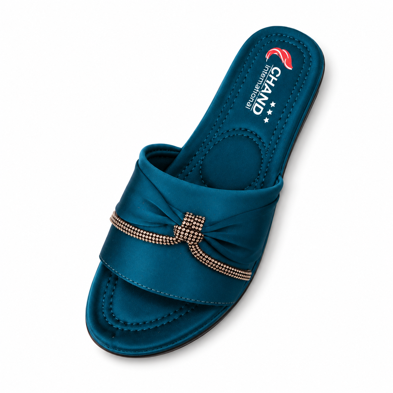 CHAND International Women's Elegant Bow Slide Sandals - Teal
