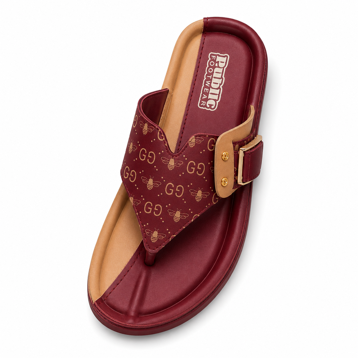 Public Footwear Women's Printed Buckle Toe Ring Sandals - Maroon