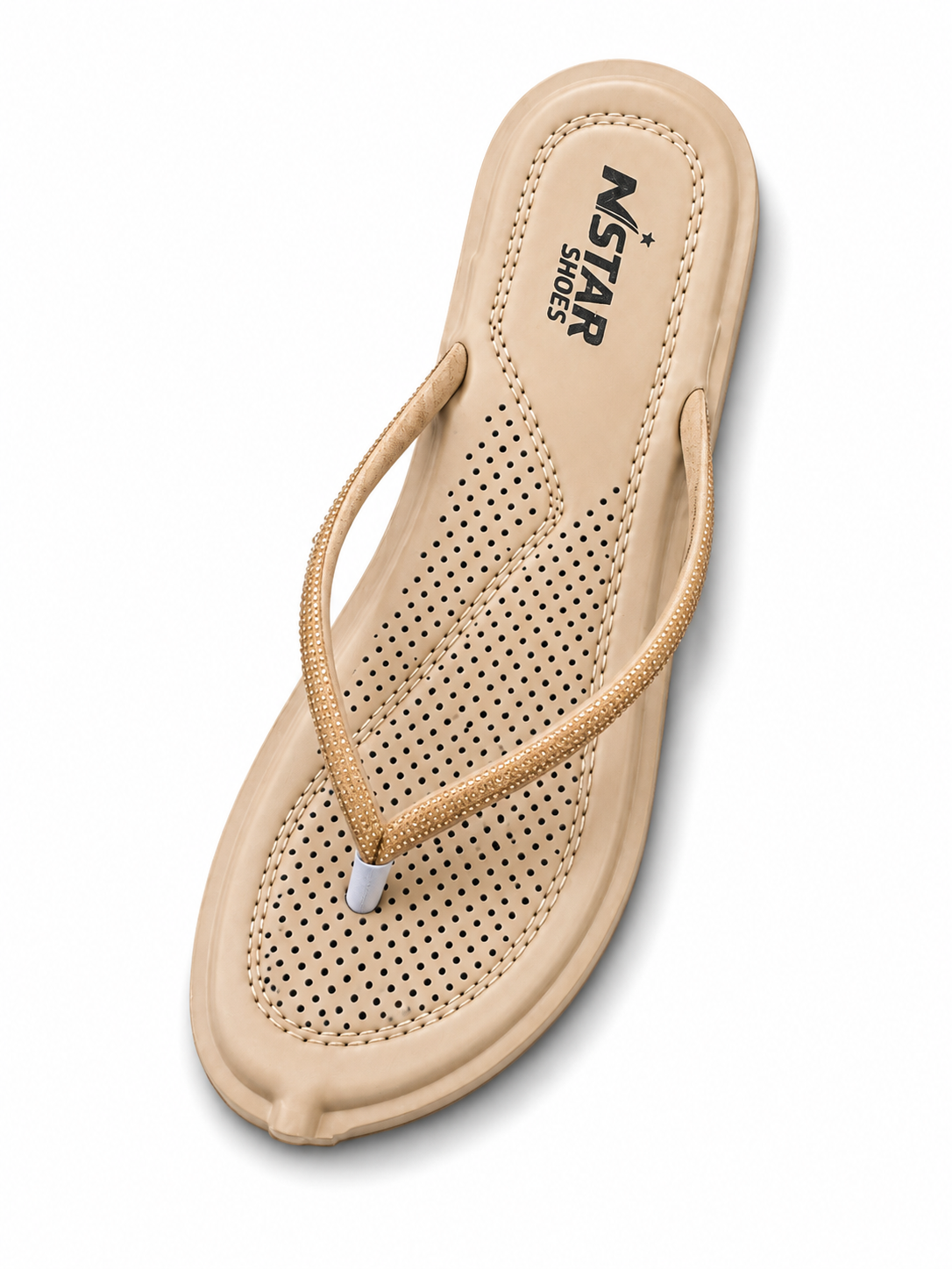 Google Soft Women's Rhinestone Toe Ring Flat Sandals - Beige