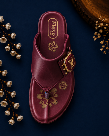 Flexo Soft Women's Premium Comfort Toe Ring Sandals - Maroon